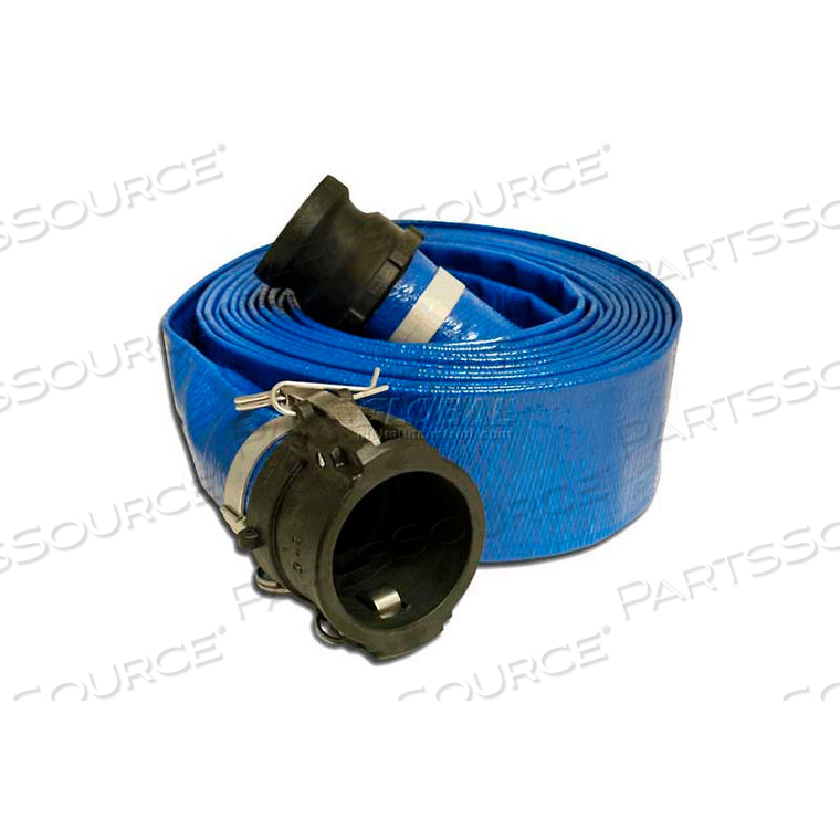 2" X 50' PVC LAY FLAT DISCHARGE HOSE W/ C X E POLY CAM & GROOVE FITTINGS by Apache Inc. 2" X 50' PVC LAY FLAT DISCHARGE HOSE W/ C X E POLY CAM & GROOVE FITTINGS by Apache Inc.