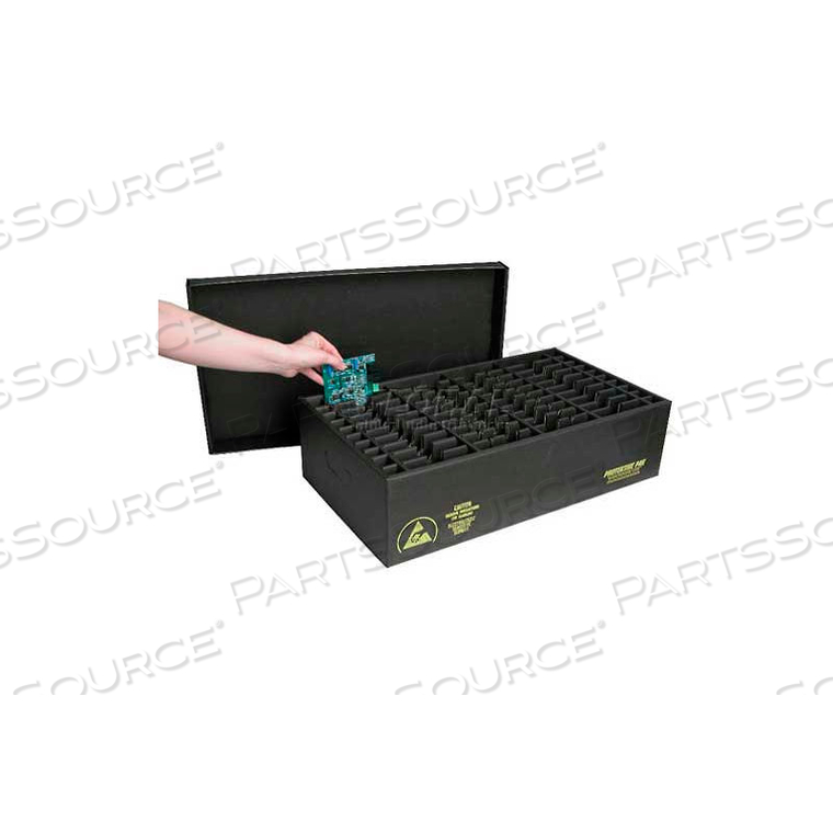 PROTEKTIVE PAK ESD IN-PLANT HANDLE CONTAINER W/FIXED DIVIDERS & LID CELL SIZE 8X3-7/8X1-1/4 