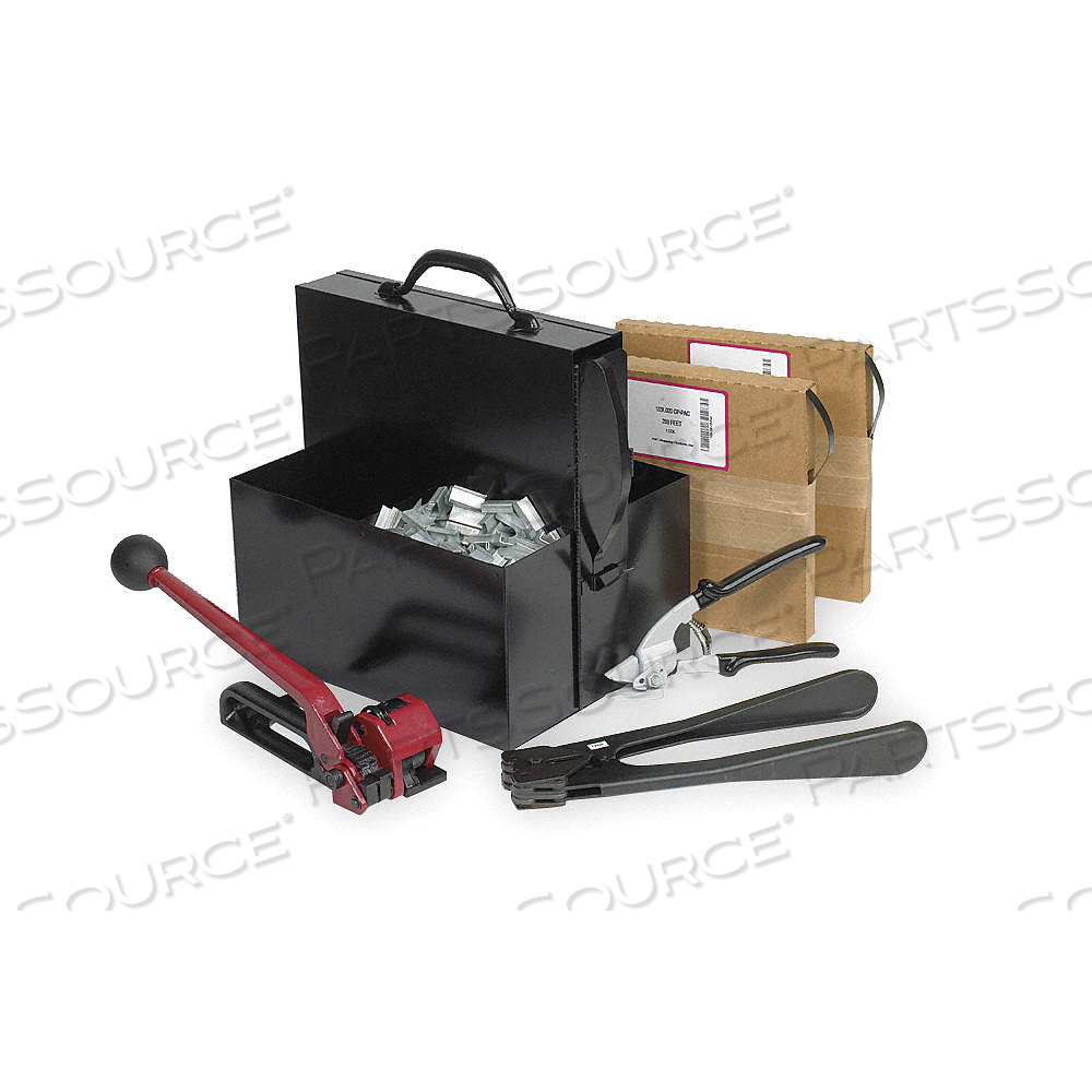 STEEL STRAPPING KIT, FITS 3/4 IN STRAP WD, 0.02 IN THICK, 1,765 LB BREAK STRENGTH, OSCILLATED by Approved Vendor