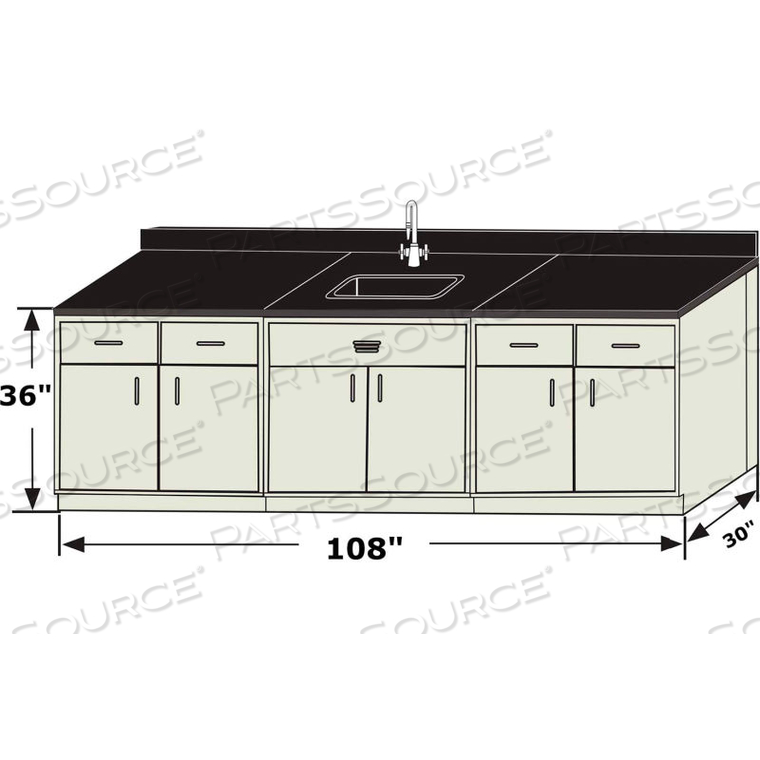 ATLANTIS SINK BASE CABINET GROUPING, 108"W X 30"D X 36"H, WHITE by HEMCO Corporation