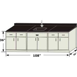 ATLANTIS SINK BASE CABINET GROUPING, 108"W X 30"D X 36"H, WHITE by HEMCO Corporation
