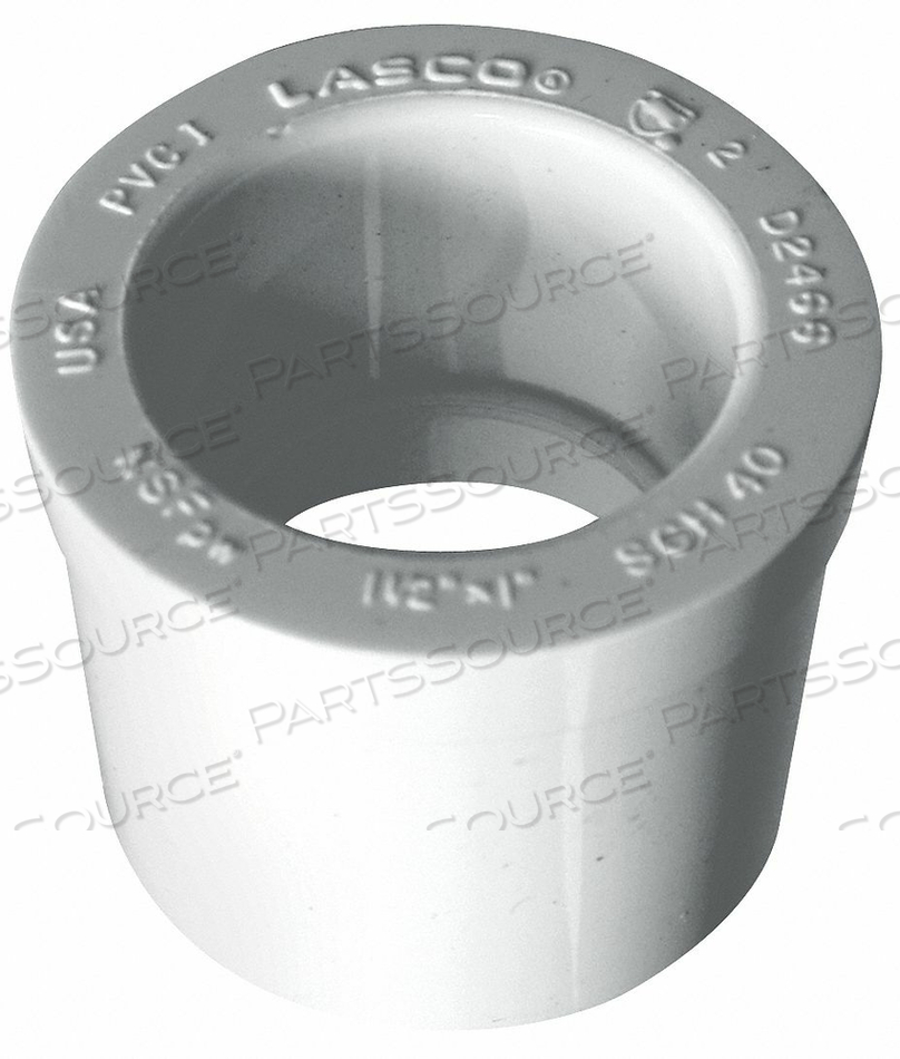 REDUCING BUSHING, 1 1/2 IN X 1 1/4 IN FITTING PIPE SIZE, SCHEDULE 40, MALE SPIGOT X FEMALE SOCKET by Lasco REDUCING BUSHING, 1 1/2 IN X 1 1/4 IN FITTING PIPE SIZE, SCHEDULE 40, MALE SPIGOT X FEMALE SOCKET by Lasco