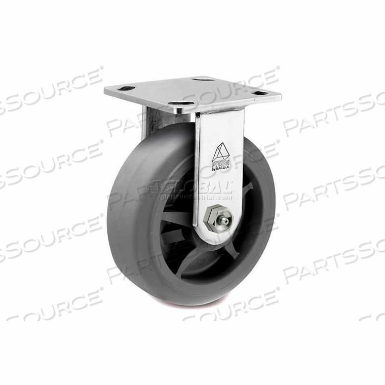 PRISM STAINLESS STEEL RIGID CASTER - THERMAL PLASTIC RUBBER - FLAT TREAD - 8" DIA. 