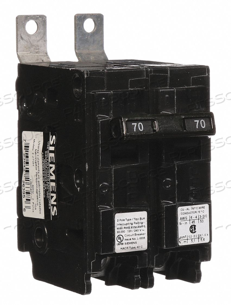 CIRCUIT BREAKER 70A BOLT ON 120/240V 2P by Siemens CIRCUIT BREAKER 70A BOLT ON 120/240V 2P by Siemens