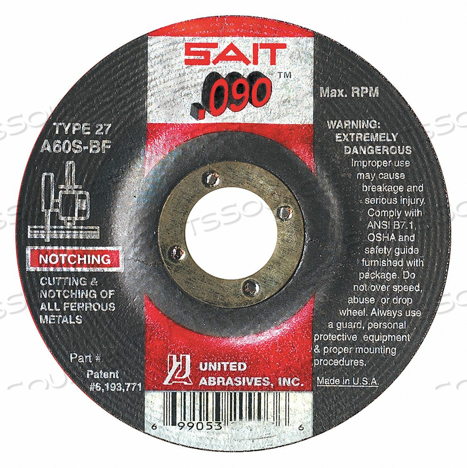 ABRASIVE CUT-OFF WHEEL 4-1/2IN 60 GRIT by United Abrasives-Sait