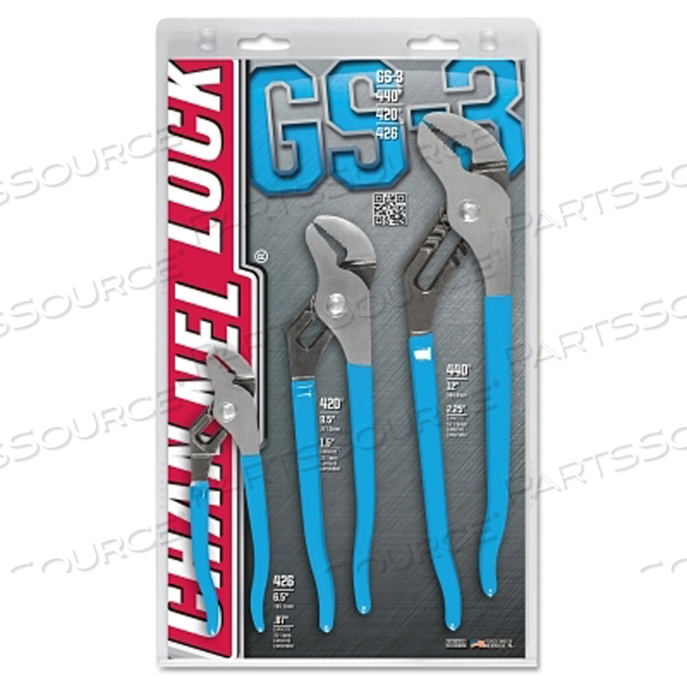 TONGUE AND GROOVE PLIER SET, ADJUSTMENT MECHANISM SELF ADJUSTING, JAW TEXTURE SERRATED, JAW SHAPE FLAT, OVERALL LENGTH 6 1/2 IN, 9 1/2 IN, 1 by Channellock Inc.