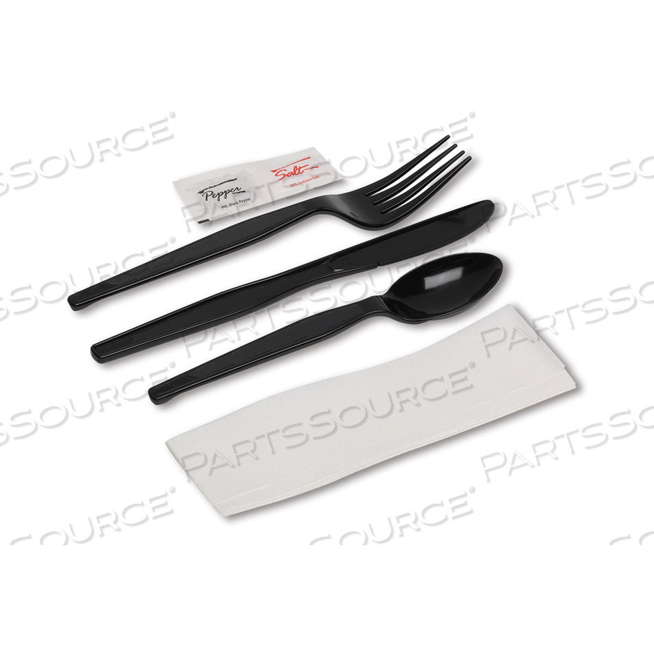 WRAPPED TABLEWARE/NAPKIN PACKETS, FORK/KNIFE/SPOON/NAPKIN, BLACK by Dixie WRAPPED TABLEWARE/NAPKIN PACKETS, FORK/KNIFE/SPOON/NAPKIN, BLACK by Dixie