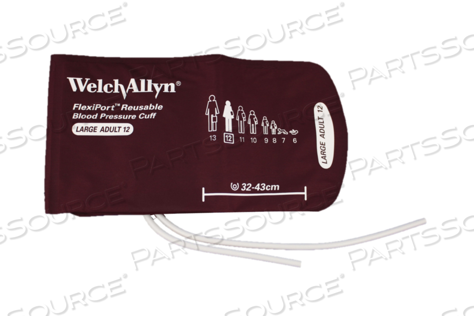 FULLY CONFIGURED FLEXIPORT BLOOD PRESSURE CUFFS, LARGE ADULT (12) 32-43 CM, DUAL TUBE, TRI-PURPOSE & EMPTY TUBE, REUSABLE by Welch Allyn Inc.