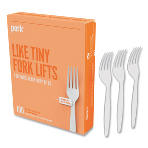 HEAVYWEIGHT PLASTIC CUTLERY, FORK, WHITE, 100/PACK by Perk