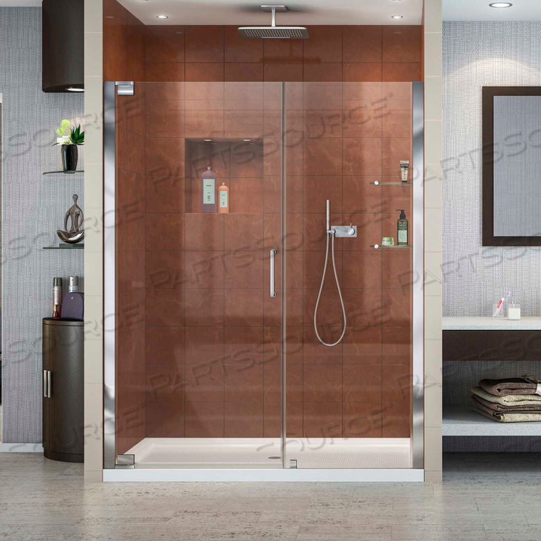 ELEGANCE 59 3/4 " - 61 3/4" FRAMELESS PIVOT SHOWER DOOR CHROME FINISH 