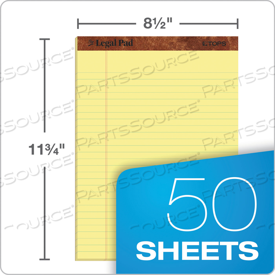 "THE LEGAL PAD" RULED PERFORATED PADS, WIDE/LEGAL RULE, 50 CANARY-YELLOW 8.5 X 11 SHEETS by Tops "THE LEGAL PAD" RULED PERFORATED PADS, WIDE/LEGAL RULE, 50 CANARY-YELLOW 8.5 X 11 SHEETS by Tops