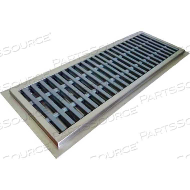 FLOOR TROUGH 12"W X 24"L X 4"D WITH FIBERGLASS GRATING & 1 CENTER DRAIN 