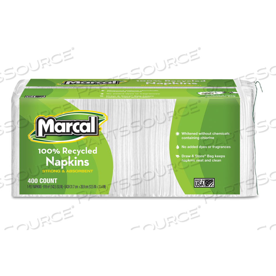 100% RECYCLED LUNCH NAPKINS, 1-PLY, 11.4 X 12.5, WHITE by Marcal 100% RECYCLED LUNCH NAPKINS, 1-PLY, 11.4 X 12.5, WHITE by Marcal