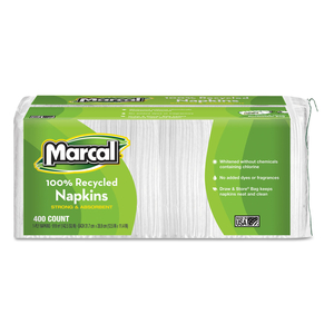 100% RECYCLED LUNCH NAPKINS, 1-PLY, 11.4 X 12.5, WHITE by Marcal 100% RECYCLED LUNCH NAPKINS, 1-PLY, 11.4 X 12.5, WHITE by Marcal