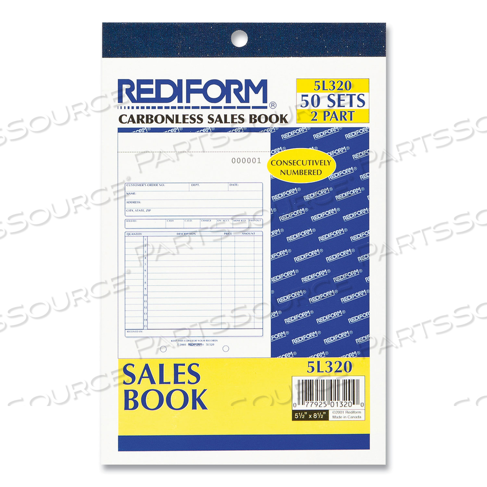 SALES BOOK, 15 LINES, TWO-PART CARBONLESS, 5.5 X 7.88, 50 FORMS TOTAL by Rediform SALES BOOK, 15 LINES, TWO-PART CARBONLESS, 5.5 X 7.88, 50 FORMS TOTAL by Rediform