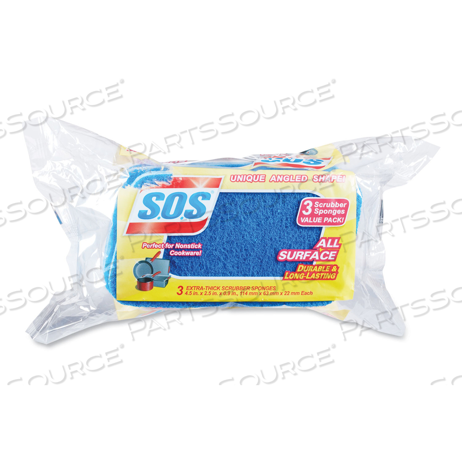 ALL SURFACE SCRUBBER SPONGE, 2.5 X 4.5, 0.9" THICK, DARK BLUE by S.O.S
