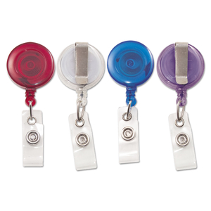 TRANSLUCENT RETRACTABLE ID CARD REEL, 30" EXTENSION, ASSORTED COLORS, 4/PACK by Advantus