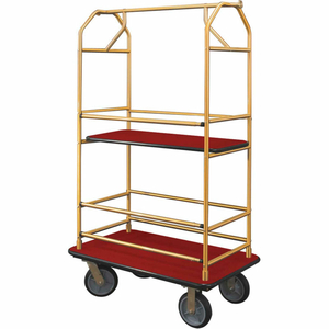 BELLMAN CONDO CART 40X25 SATIN BRASS BURGUNDY CARPET, 4 RUBBER WHEELS by Glaro Products Inc