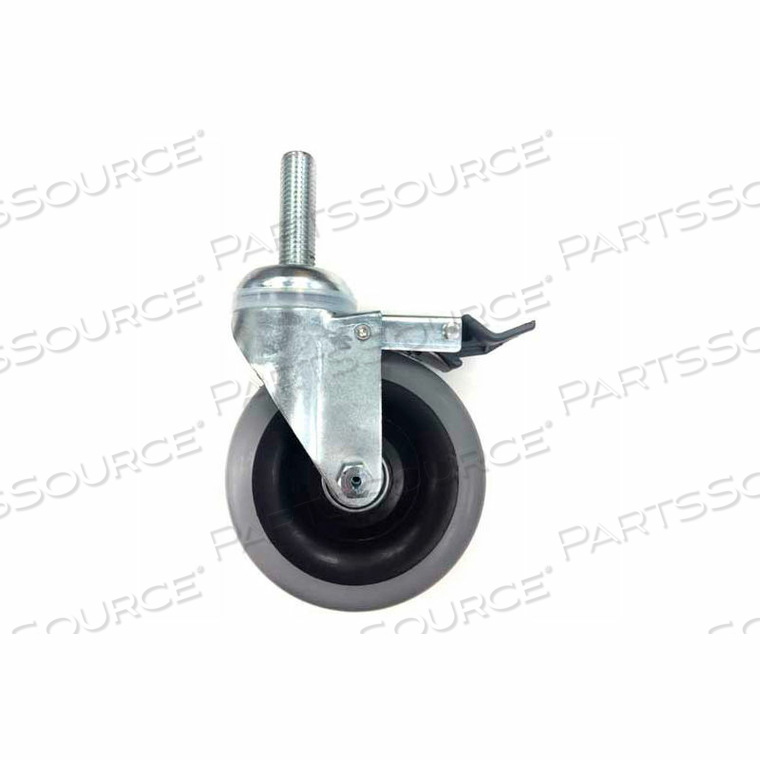 STAINLESS SWIVEL THREADED STEM CASTER W/BRAKE THERMAL RUBBER 4" DIA. 275 LB. 