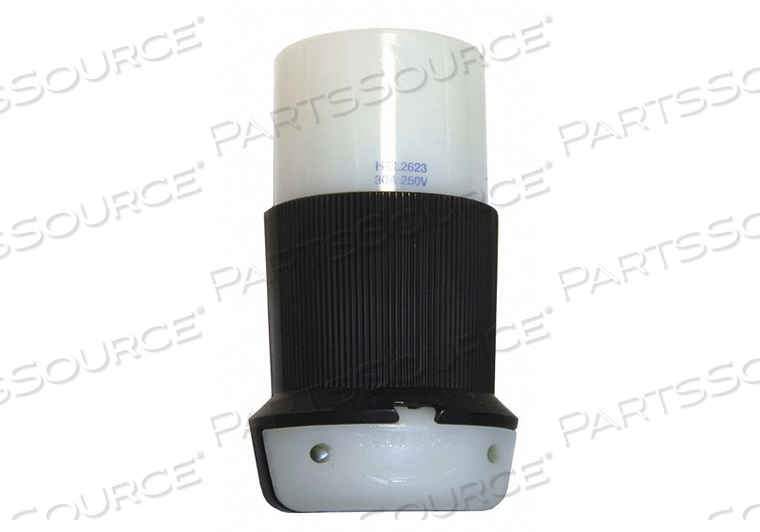 LOCKING CONNECTOR, CONNECTION ORIENTATION STRAIGHT, CURRENT RATING 30 A, HOUSING COLOR BLACK, WHITE, HOUSING MATERIAL NYLON, IP RATING IP20, by Hubbell Incorporated, Wiring Device-Kellums