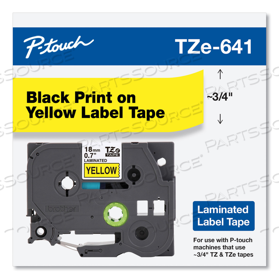 TZE STANDARD ADHESIVE LAMINATED LABELING TAPE, 0.7" X 26.2 FT, BLACK ON YELLOW by Brother