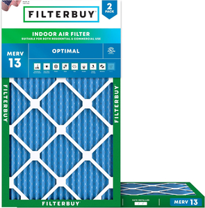 FILTERBUY 14X28X1 AIR FILTER MERV 13 OPTIMAL DEFENSE (2-PACK), PLEATED HVAC AC FURNACE AIR FILTERS REPLACEMENT (ACTUAL SIZE: 13.50 X 27.50 X 0.75 INCHES) by Filterbuy, Inc.