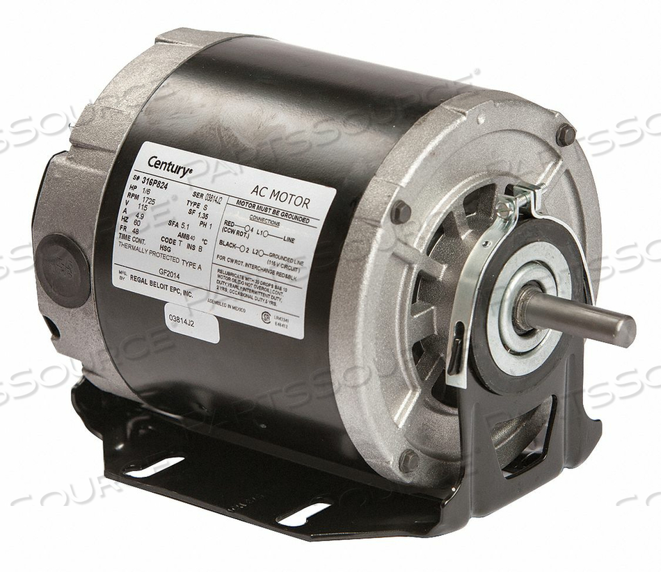 MOTOR SPLIT PH 1/6 HP 1725 115V 48 OPEN by Regal Beloit America, Inc. (Century Electric Motors)