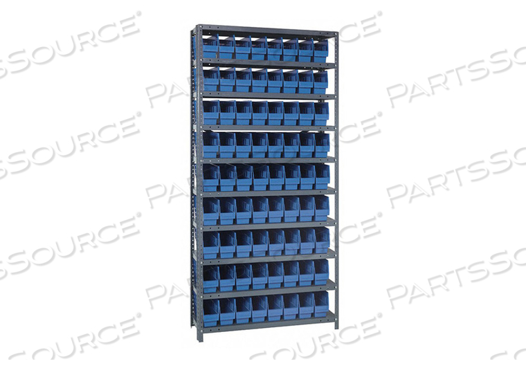 1275-201 STEEL SHELVING WITH 72 6"H SHELF BINS BLUE, 36X12X75-10 SHELVES by Quantum Storage Systems 1275-201 STEEL SHELVING WITH 72 6"H SHELF BINS BLUE, 36X12X75-10 SHELVES by Quantum Storage Systems