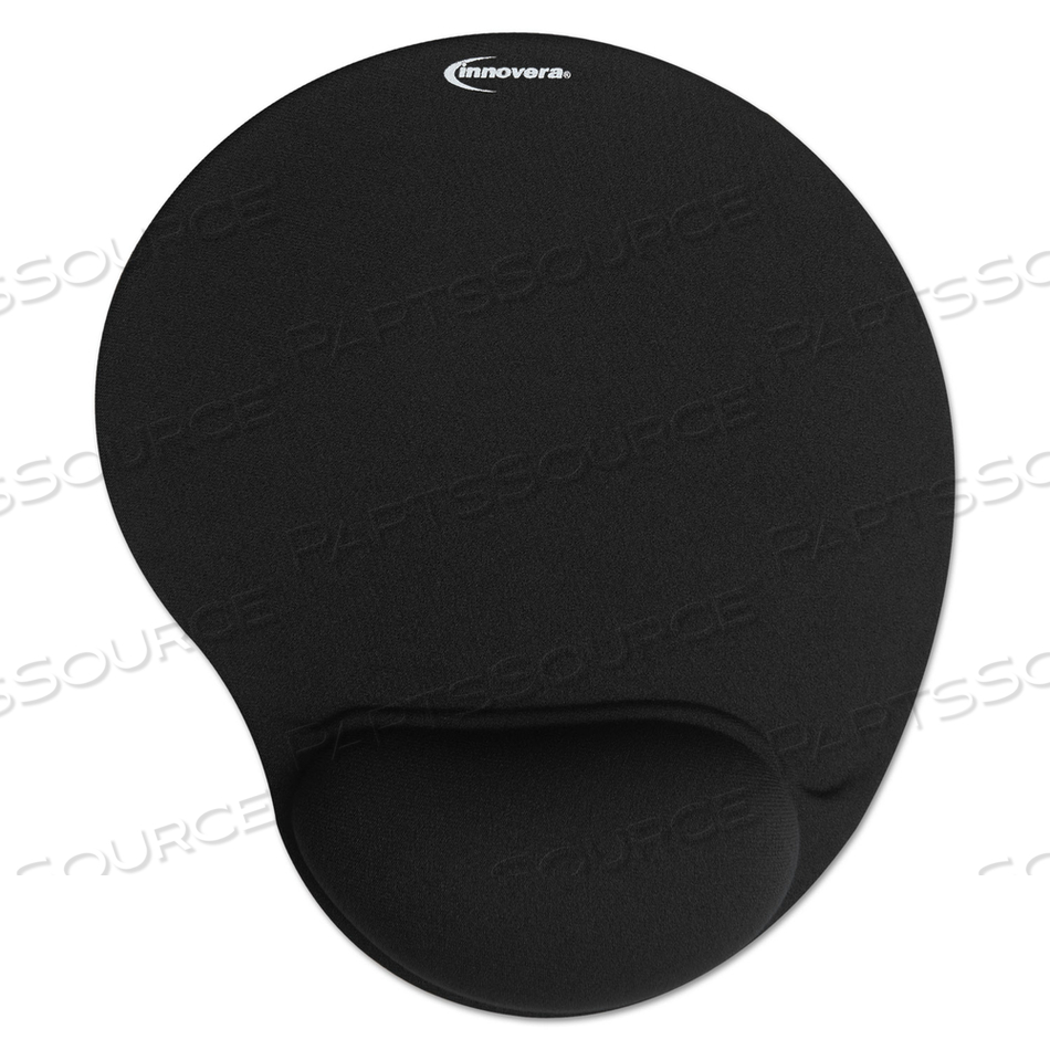 MOUSE PAD WITH FABRIC-COVERED GEL WRIST REST, 10.37 X 8.87, BLACK by Innovera