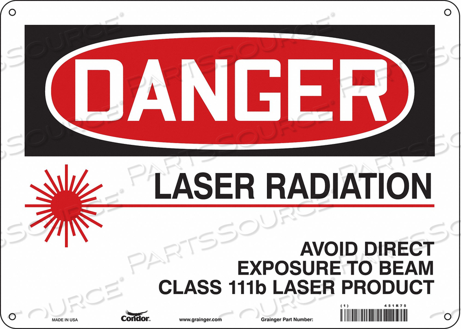 LASER WARNING SIGN, HORIZONTAL RECTANGLE, NUMBER OF PRINTED SIDES 1, ENGLISH, SIGN FORMAT TRADITIONAL OSHA, SIGN LEGEND LASER RADIATION AVOI by Condor