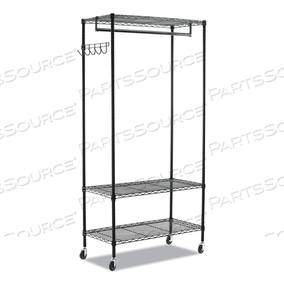 WIRE SHELVING GARMENT RACK, 40 GARMENTS, 48W X 18D X 75H, BLACK by Alera WIRE SHELVING GARMENT RACK, 40 GARMENTS, 48W X 18D X 75H, BLACK by Alera
