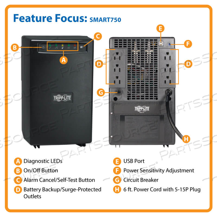 750VA 450W UPS SMART TOWER AVR 120V USB FOR SERVERS 