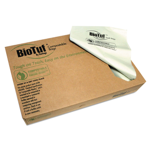 BIOTUF COMPOSTABLE CAN LINERS, 64 GAL, 0.8 MIL, 47" X 60", GREEN, 25 BAGS/ROLL, 5 ROLLS/CARTON by Heritage