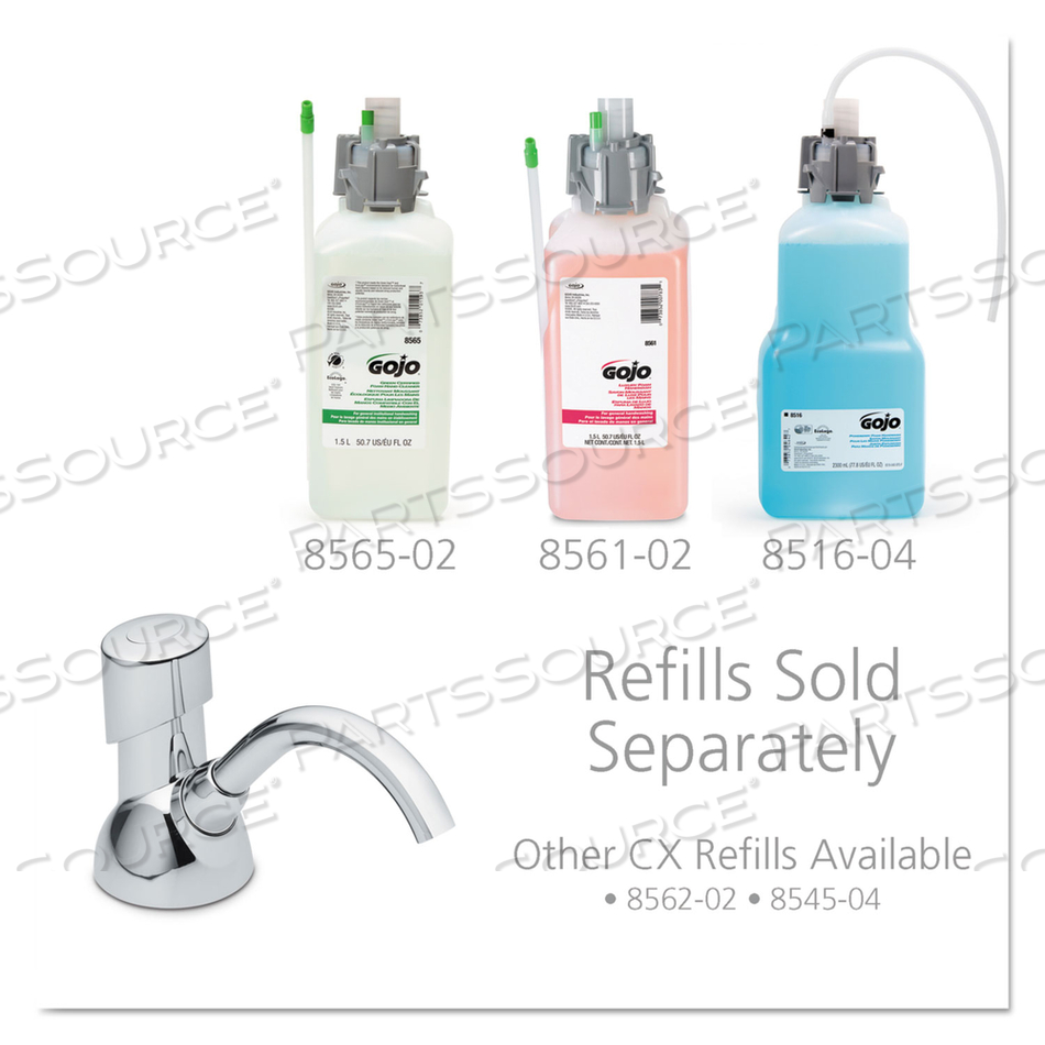 CX COUNTER MOUNT FOAM SOAP DISPENSER, 1,500 ML/2,300 ML, 4.5 X 11.88 X 4.5, CHROME by Gojo CX COUNTER MOUNT FOAM SOAP DISPENSER, 1,500 ML/2,300 ML, 4.5 X 11.88 X 4.5, CHROME by Gojo