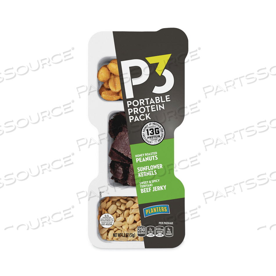 PORTABLE PROTEIN PACK, HONEY ROASTED PEANUTS/TERIYAKI JERKY/SUNFLOWER KERNELS, 0.88OZ, 6/PACK 