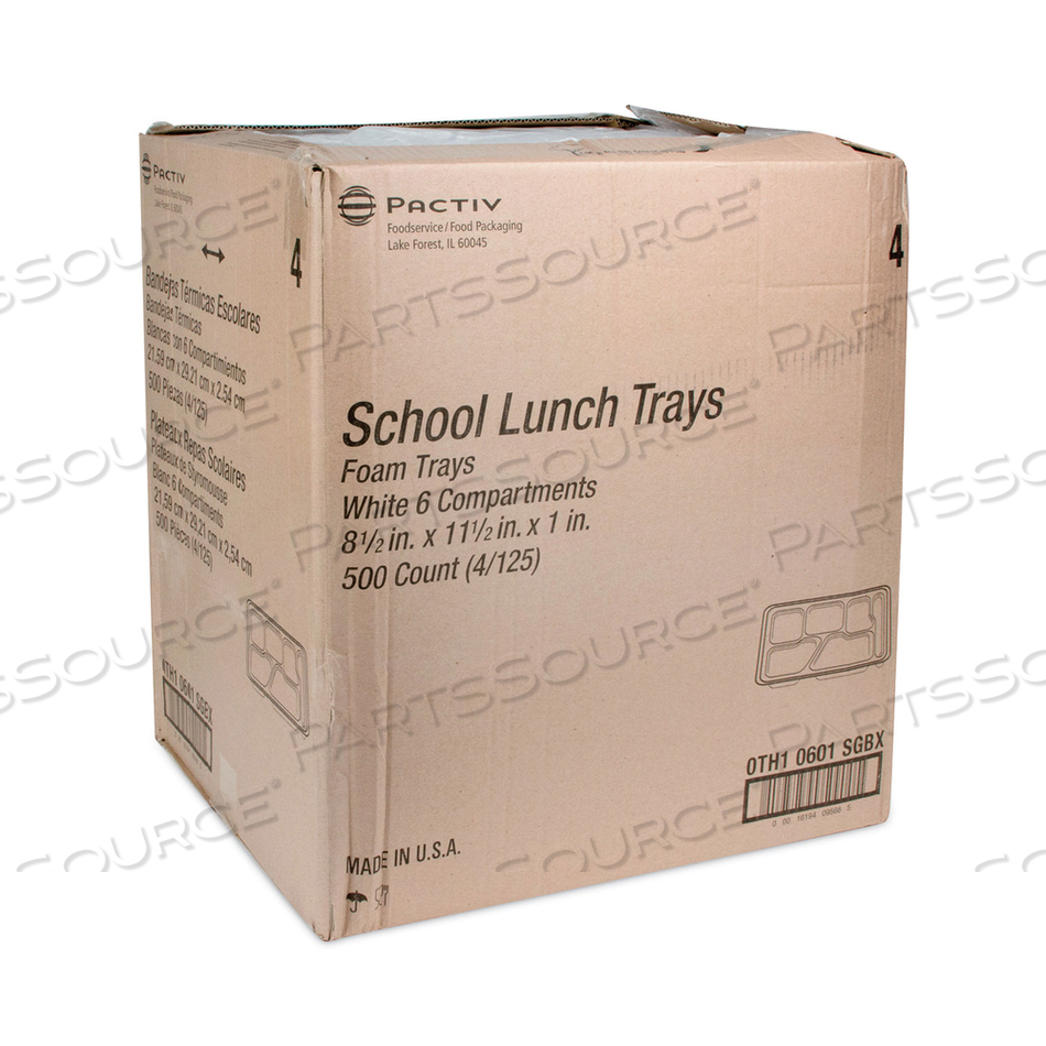 FOAM SCHOOL TRAYS, 6-COMPARTMENT, 8.5 X 11.5 X 1.25, WHITE by Pactiv