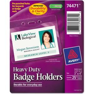 SECURE TOP HEAVY-DUTY BADGE HOLDERS, HORIZONTAL, 4" X 3", CLEAR, 25/PACK by Avery