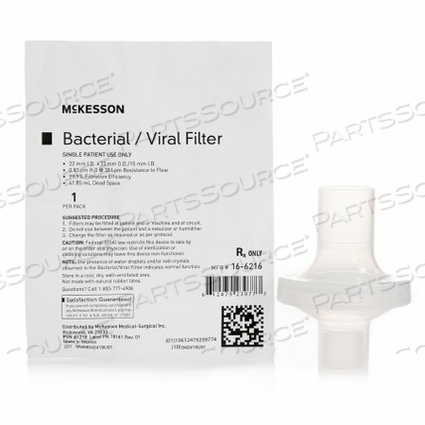 BACTERIAL / VIRAL FILTER 0.83 CM H20 @ 30 LPM by McKesson BACTERIAL / VIRAL FILTER 0.83 CM H20 @ 30 LPM by McKesson