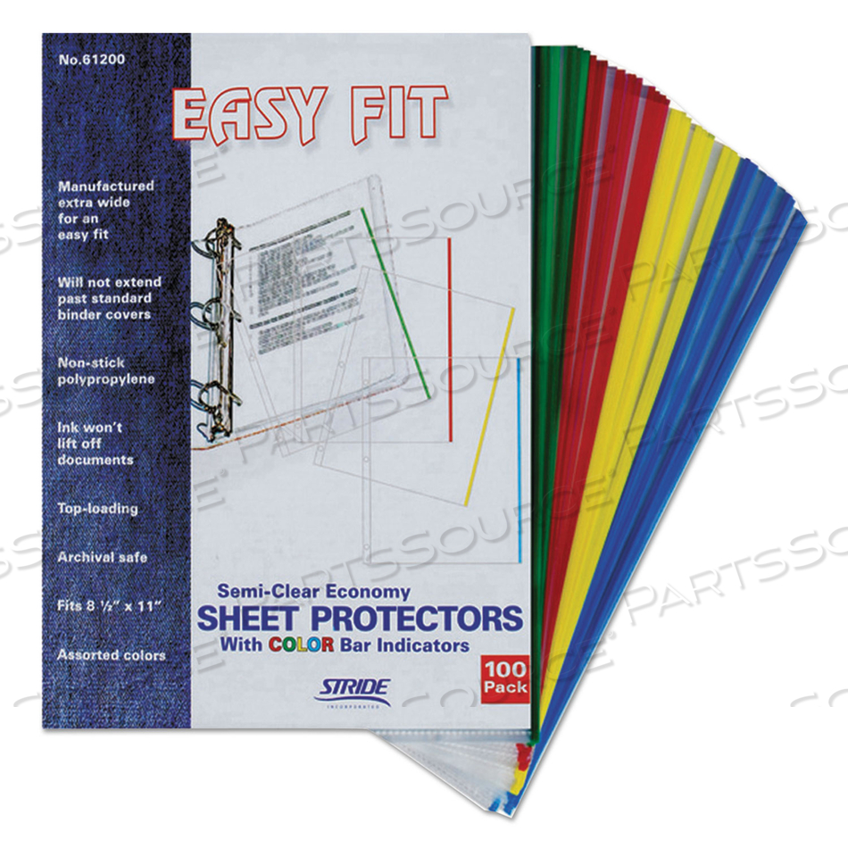 EASYFIT SHEET PROTECTORS, 8.5 X 11, PORTRAIT, ASSORTED COLORS, 100/BOX 