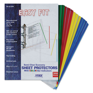 EASYFIT SHEET PROTECTORS, 8.5 X 11, PORTRAIT, ASSORTED COLORS, 100/BOX by Stride