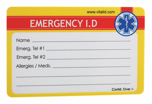 EMERGENCY WALLET I.D. CARD PLASTIC PK200 by Vital ID