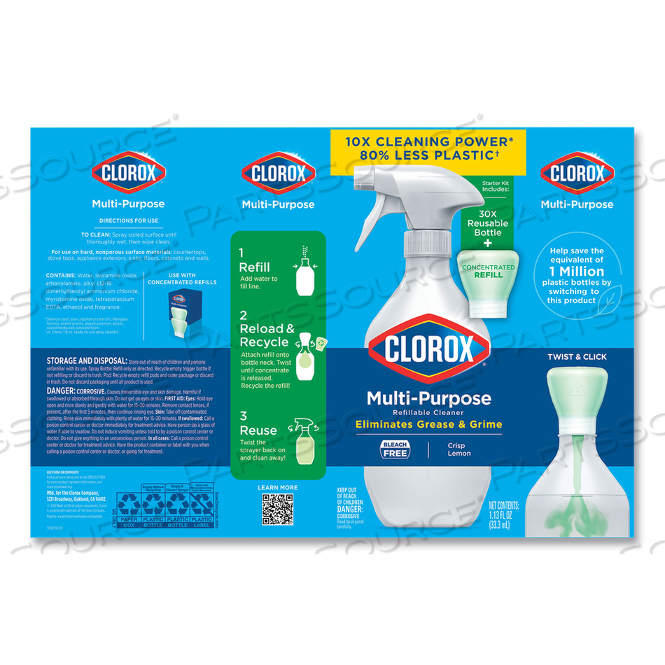 CLOROX MULTIPURPOSE DEGREASER CLEANER REFILLABLE STARTER KIT, CRISP LEMON SCENT by Clorox