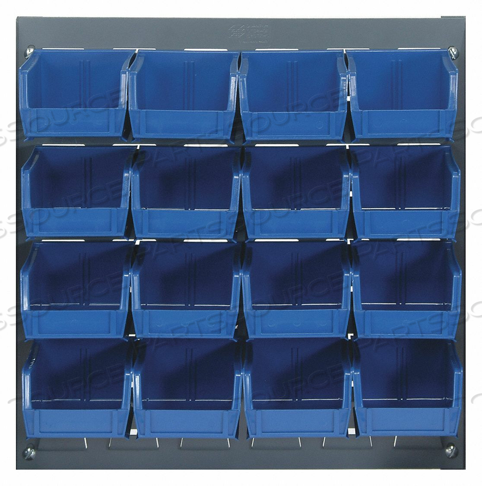 LOUVERED BENCH RACK 19 H 16 BINS BLUE by Quantum Storage Systems LOUVERED BENCH RACK 19 H 16 BINS BLUE by Quantum Storage Systems