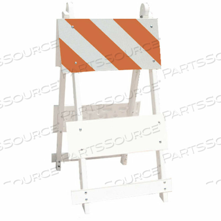 ALL PLASTIC MAINTENANCE FREE TYPE I TRAFFIC BARRICADE, WHITE, FOLDABLE by Plasticade