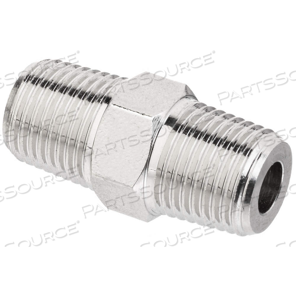 HEX NIPPLE, NICKEL-PLATED BRASS, 1/4 IN X 1/4 IN FITTING PIPE SIZE, MALE NPTF X MALE NPTF by Approved Vendor