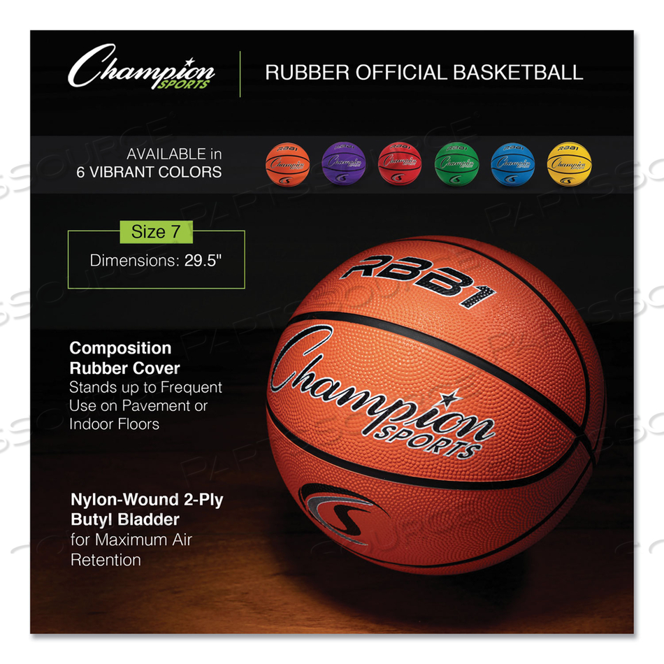 RUBBER SPORTS BALL, FOR BASKETBALL, NO. 7 SIZE, OFFICIAL SIZE, ORANGE by Champion Sports