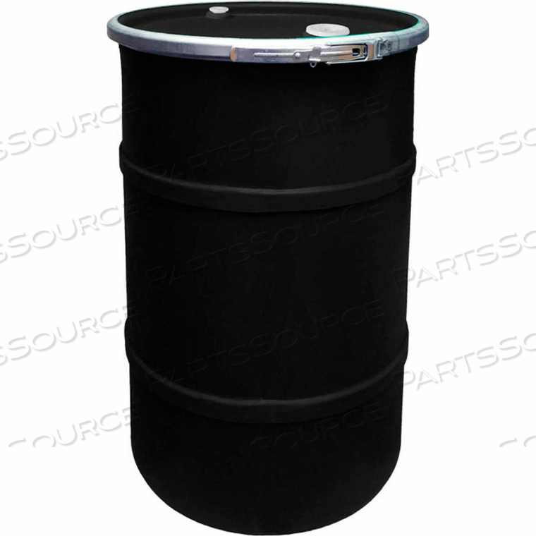 30 GALLON PLASTIC DRUM SS-OH-30 - OPEN HEAD WITH BUNG COVER - BOLT RING - BLACK 