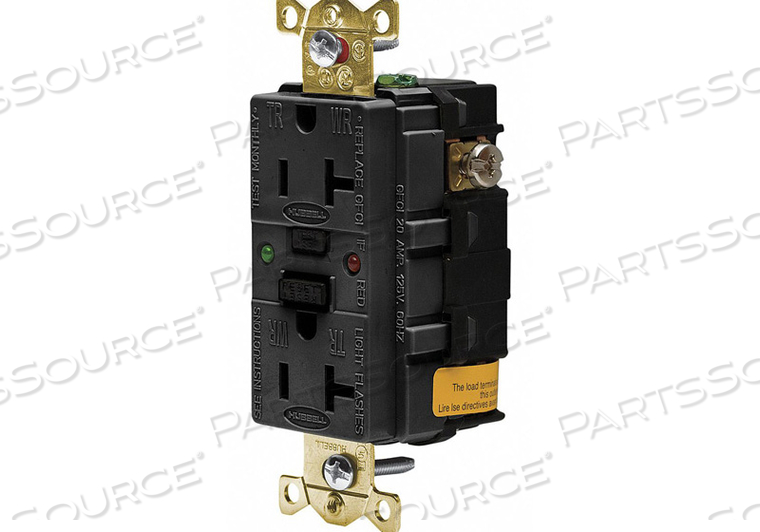 GFCI RECEPTACLE 20A 125VAC 5-20R BLACK by Hubbell Incorporated, Wiring Device-Kellums GFCI RECEPTACLE 20A 125VAC 5-20R BLACK by Hubbell Incorporated, Wiring Device-Kellums