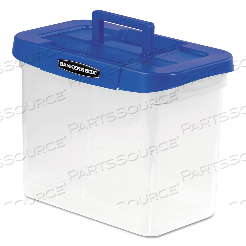 HEAVY-DUTY PORTABLE FILE BOX, LETTER FILES, 14.25" X 8.63" X 11.06", CLEAR/BLUE by Bankers Box