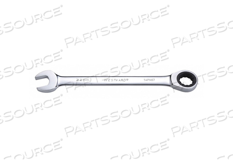 RATCHETING WRENCH, ALLOY STEEL, CHROME, HEAD SIZE 32 MM, OVERALL LENGTH 16 3/4 IN, HEAD OFFSET ANGLE 0 DEGREES , STANDARD, HEAD THICKNESS 11 by Westward